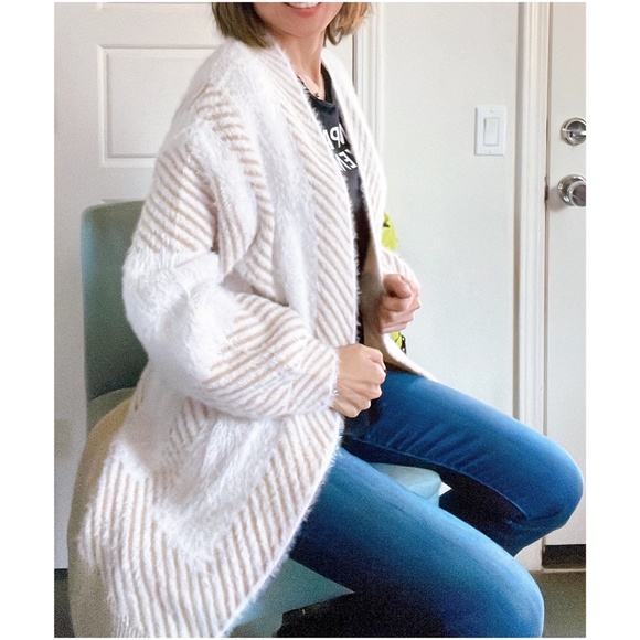 BellanBlue Sweaters - 021 Cozy Color Block Stripes Fuzzy Open Front Cardigan